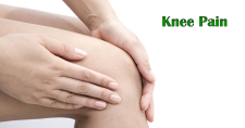 Quadricep Weakness and Knee Pain. Picture of a caucasian female rubbing her knee as if in pain.