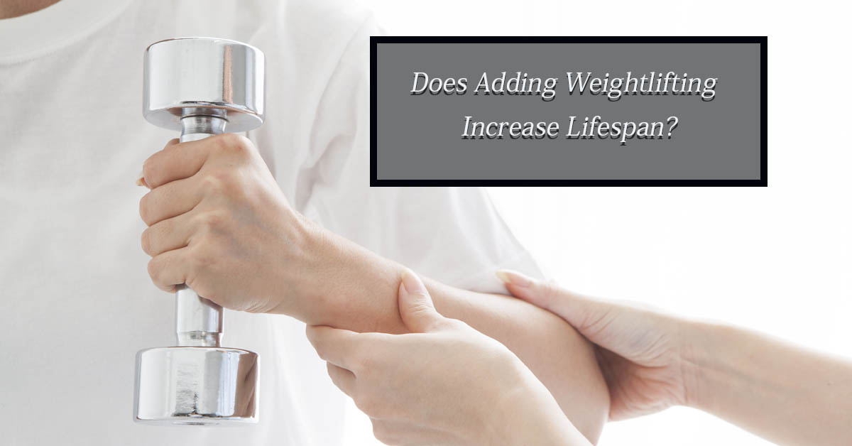 Does Weightlifting Added to Aerobic Exercise Offer a Longer Life? Picture of a caucasian arm and hand holding lightweight dumbbells.