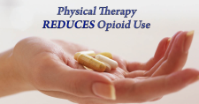 PT Reduces Opioid Use. Picture of a caucasian hand holding several pills.