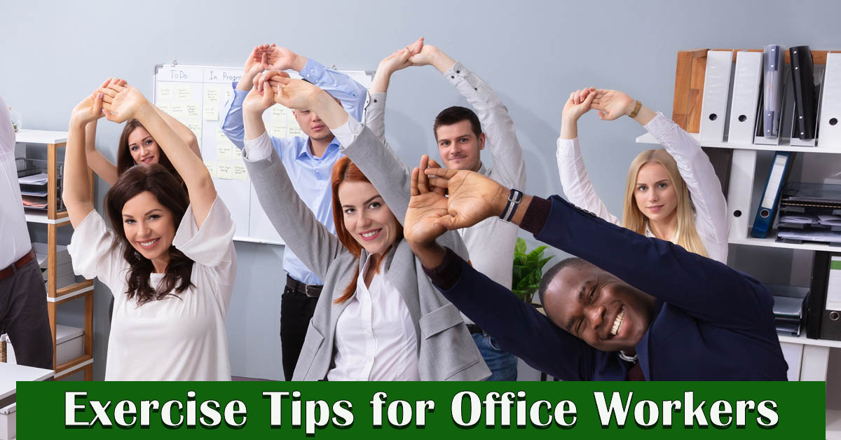 Office workers exercising and stretching