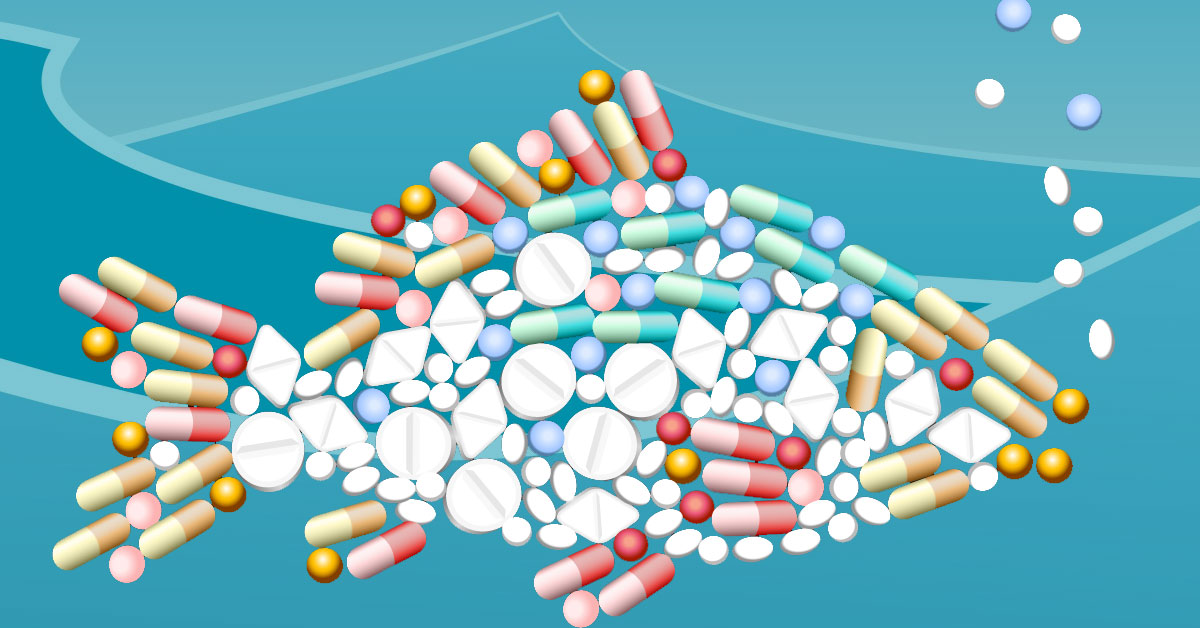Fish art made from medication tablets.