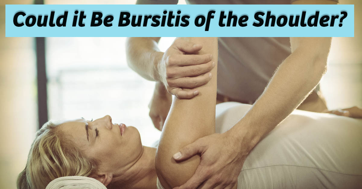 Bursitis of the Shoulder. Picture of a young caucasian female having her shoulder getting treatment by a young caucasian male physical therapist.